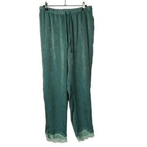Abound Green Lace Hem High Rise Satin Pajama Pants M